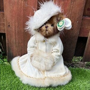 Bearington Elegant Cream Holiday Bear with Hat